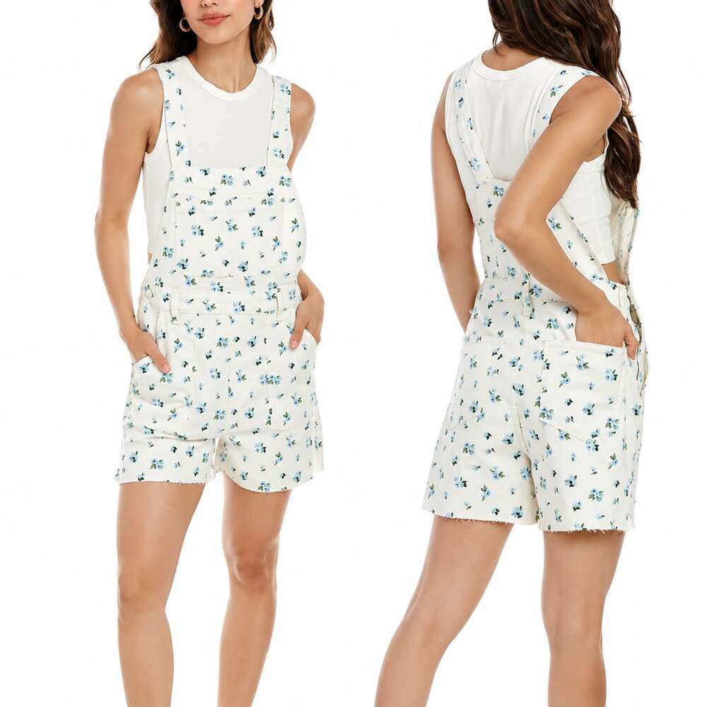 WeWoreWhat Slit Overall Short Size XS Ivory Floral